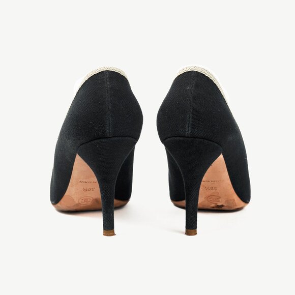 Chanel 06P Black Canvas Camellia-Rosette Pumps - Picture 3 of 10